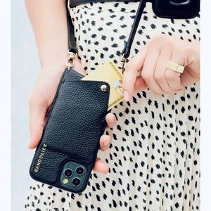 Bandolier iPhone 11 Crossbody Black Gold Leather
